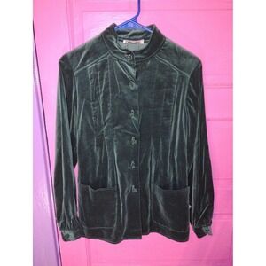 70s Vintage Women's Green Velvet Addenda Jacket Blazer Mandarin Collar Size 6